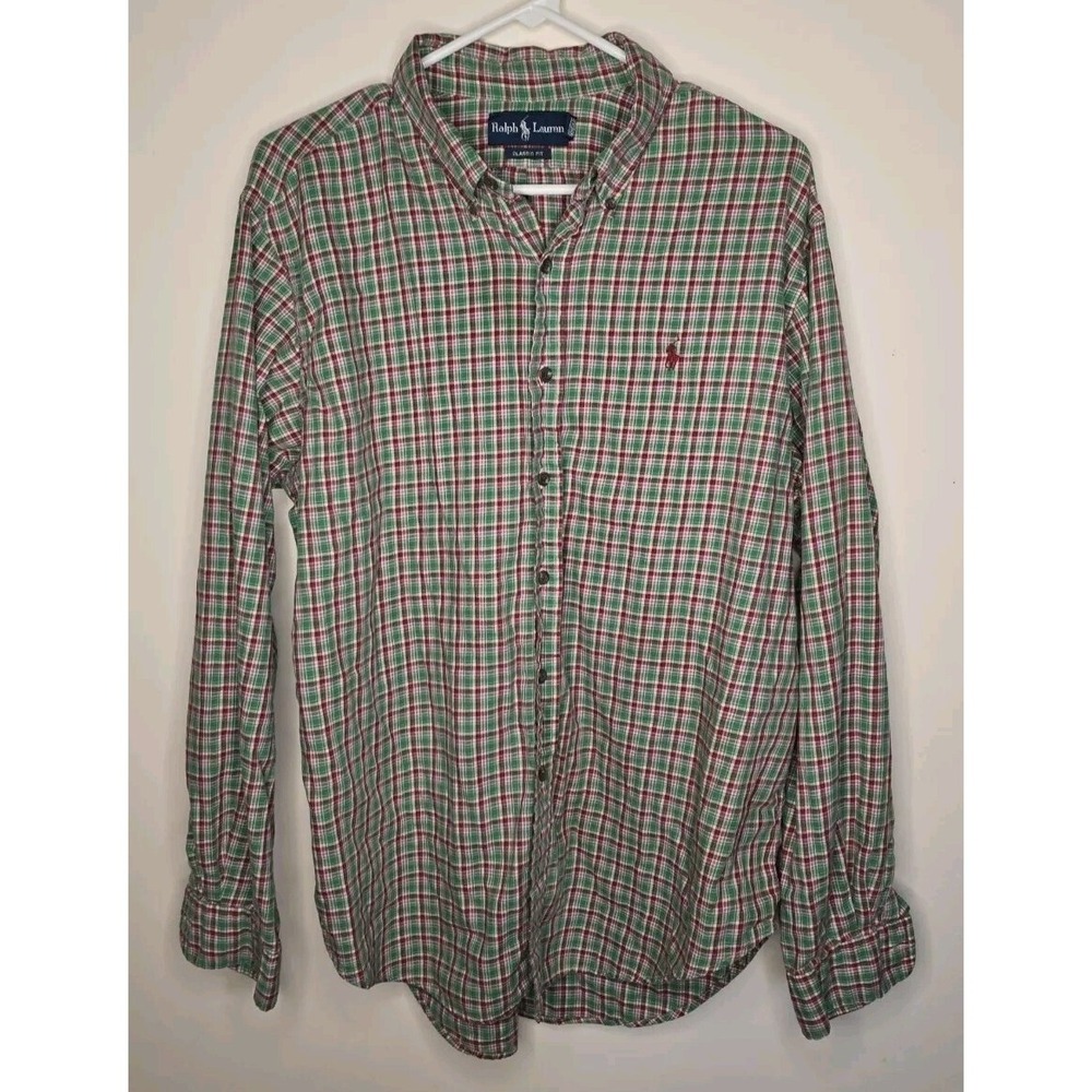 Ralph Lauren Shirt Mens XL Green Red Pony Button Down Long Sleeve Classic Fit